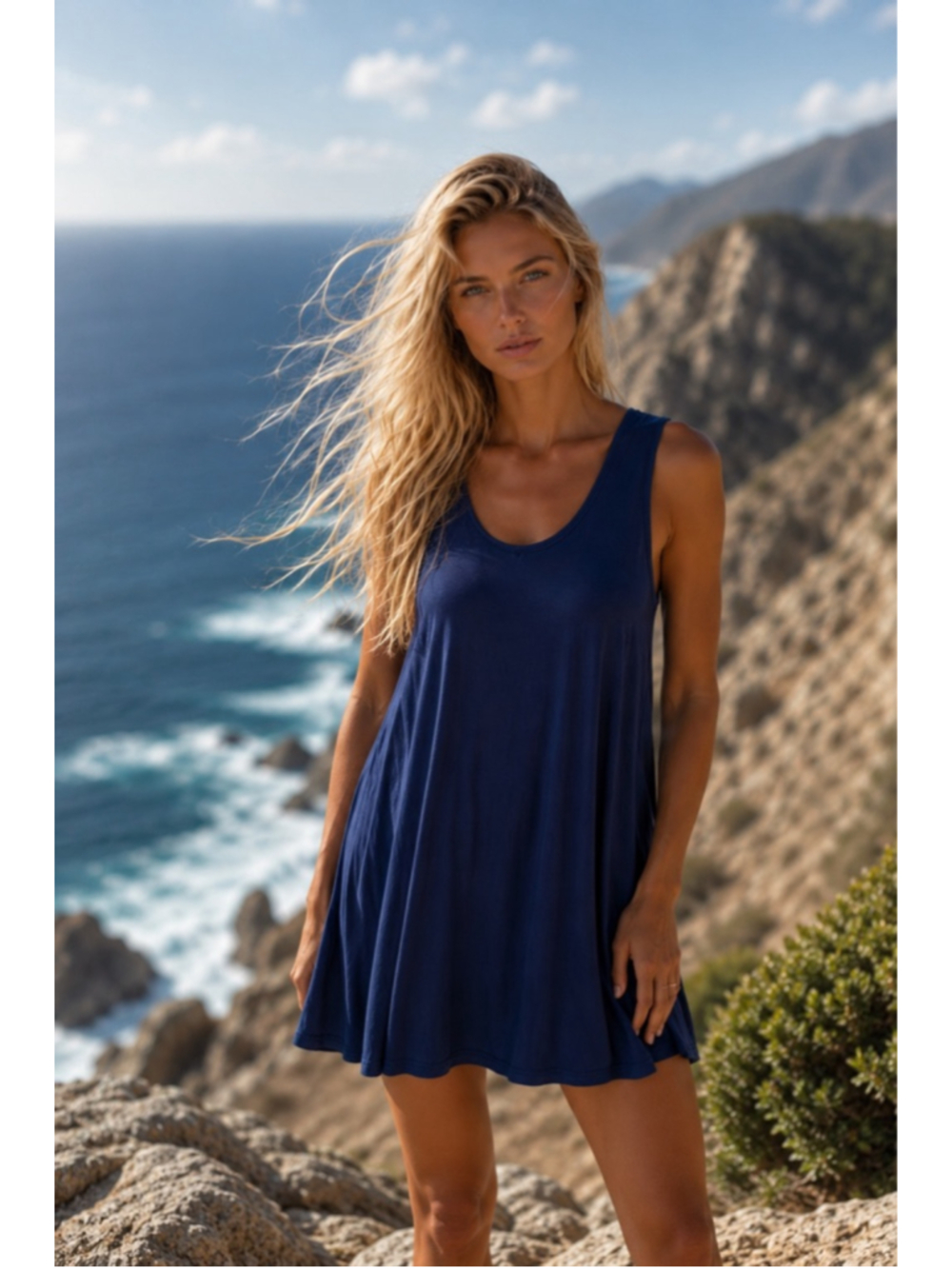 Piko Navy Mini Swing Dress Coastal Quiet Luxury Minimalist Sleeveless S Parisian